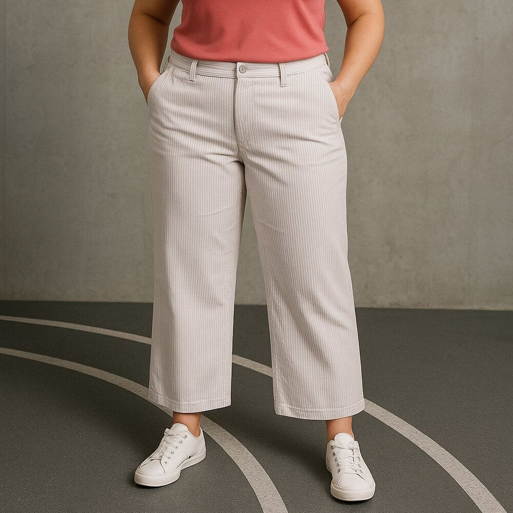 NWT Lauren Jeans Co Striped Wide Leg Trouser Denim Jean Pink Plus Size 14 H14626 - Picture 1 of 12
